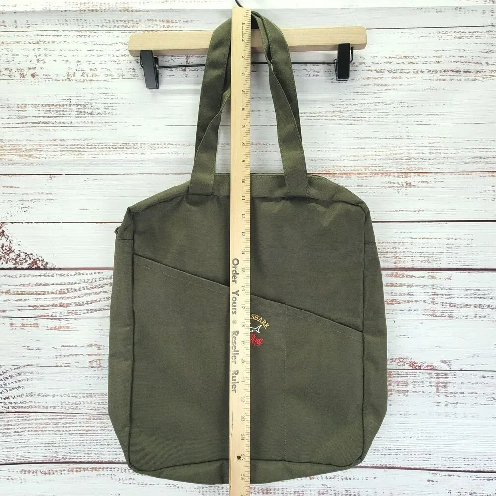 Paul & Shark Khaki Green Mens Bag Zipper Embroidered Casual Travel NWOT